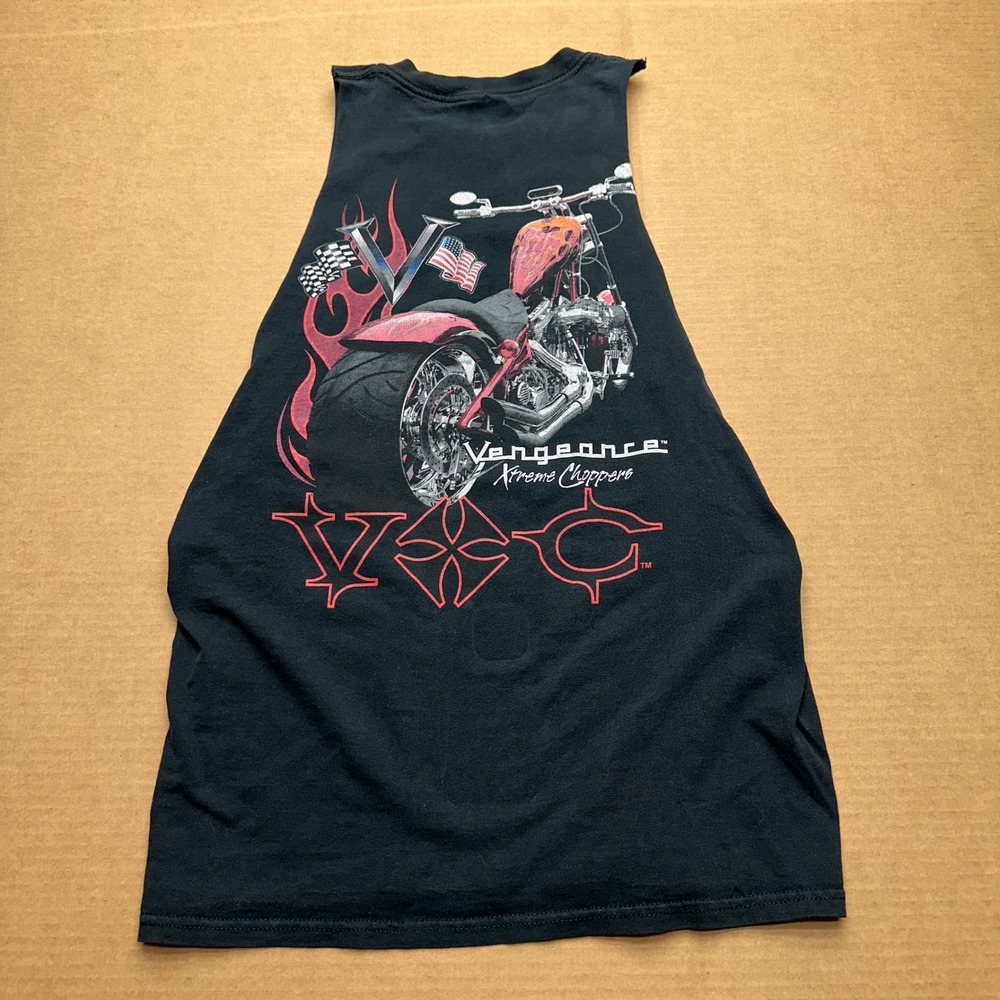 Vengeance Xtreme Choppers Y2K Shirt Mens Sz L Black Graphic Sleeveless Flame